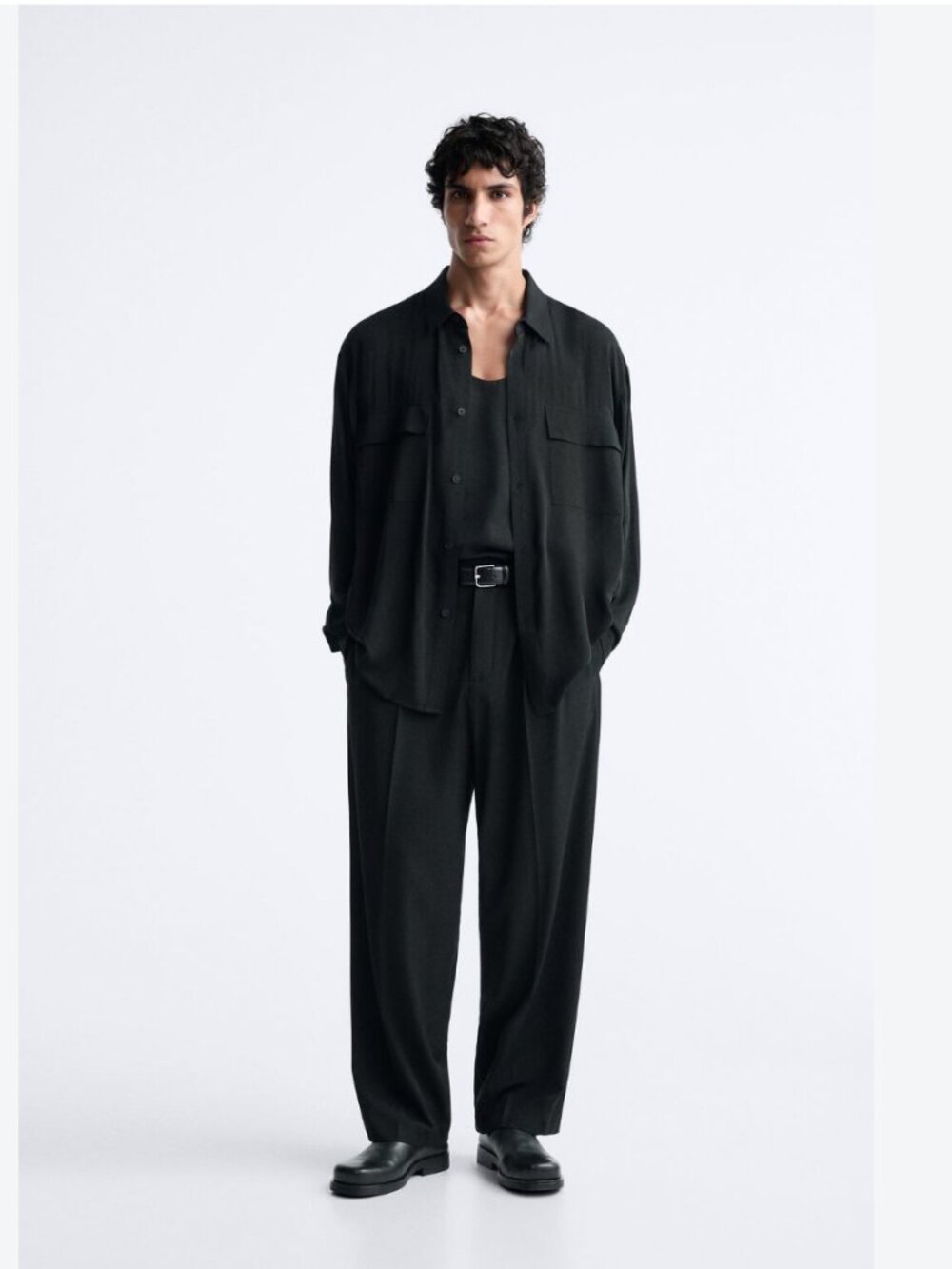 Zara Button-Down Shirt Mens Medium Black Long Sleeve Collared 3992/347 NWT